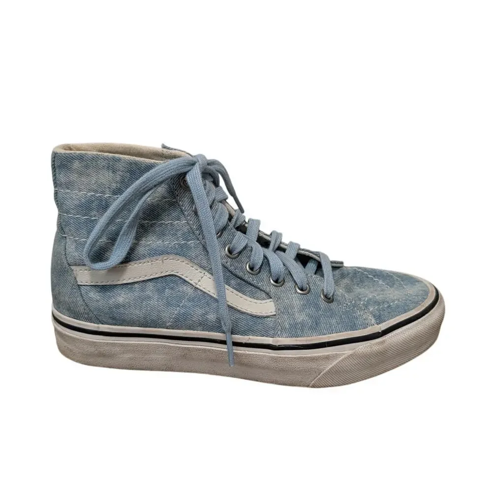 Vans Sk8-Hi Tapered Acid Wash Denim Shoes Mens 6 Womens 7.5 Light Blue Sneaker